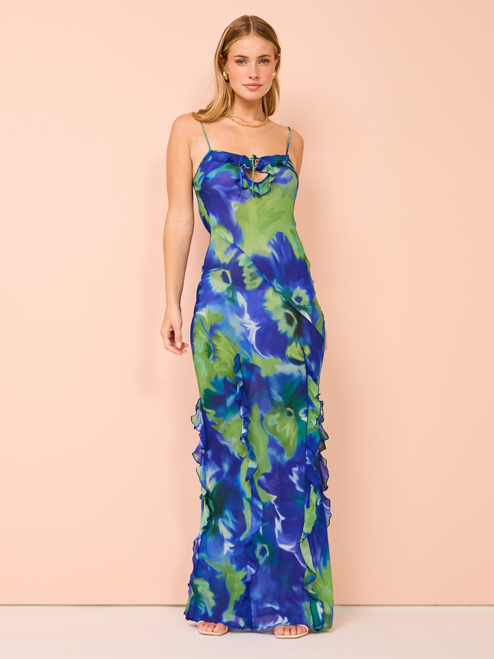 Isabelle Quinn Kyra Ruffle Maxi Dress in Pacific Pansie – Coco & Lola