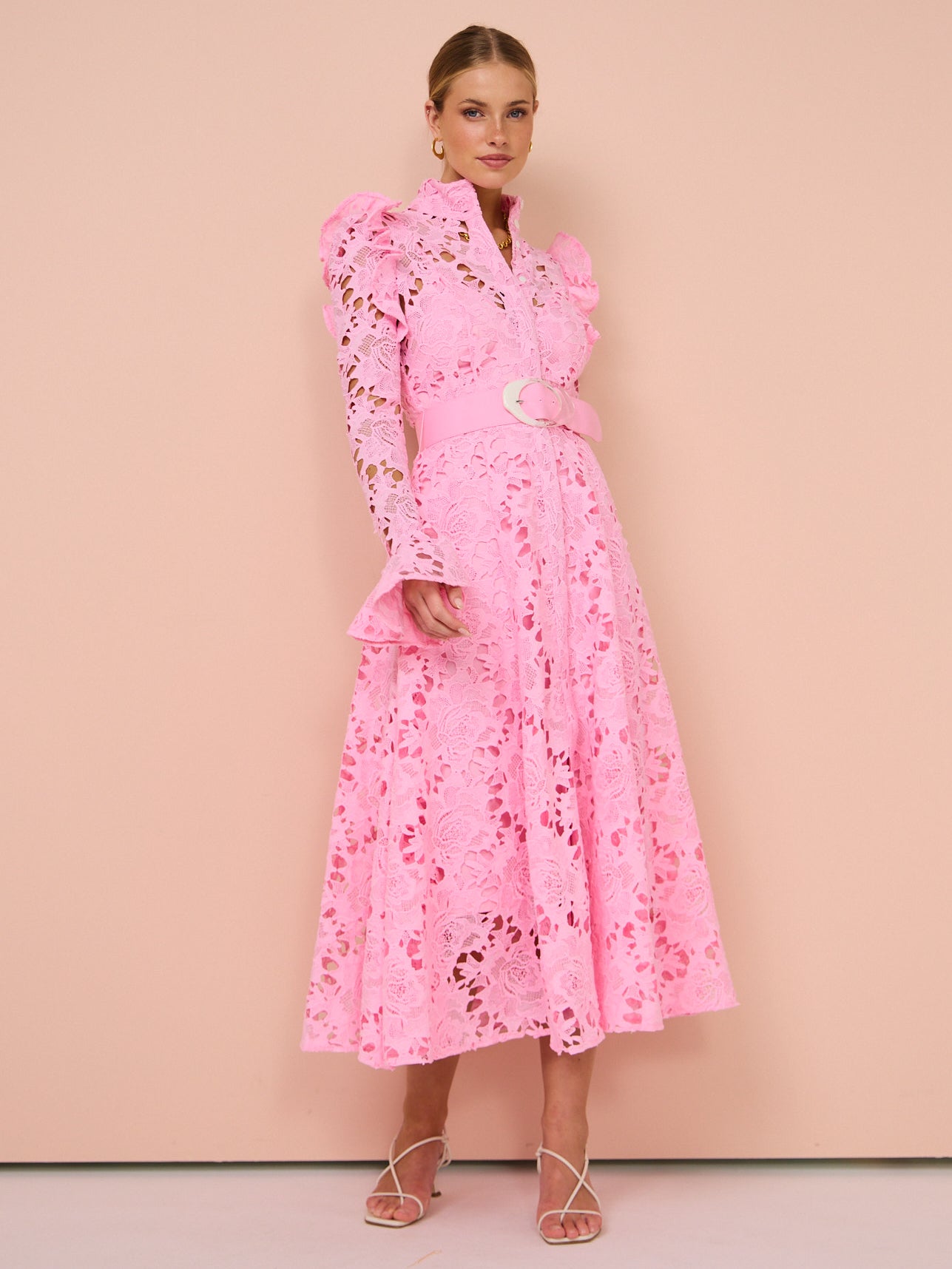 Leo Lin Aliyah Lace Butterfly Sleeve Midi Dress in Candy Pink Coco & Lola Leo Lin Aliyah Lace Butterfly Sleeve Midi Dress in Candy Pink Coco & Lola