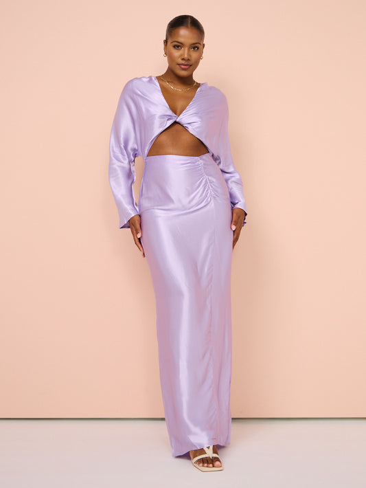 Suboo Millenia Long Sleeve Twist Front Maxi Dress in Lilac