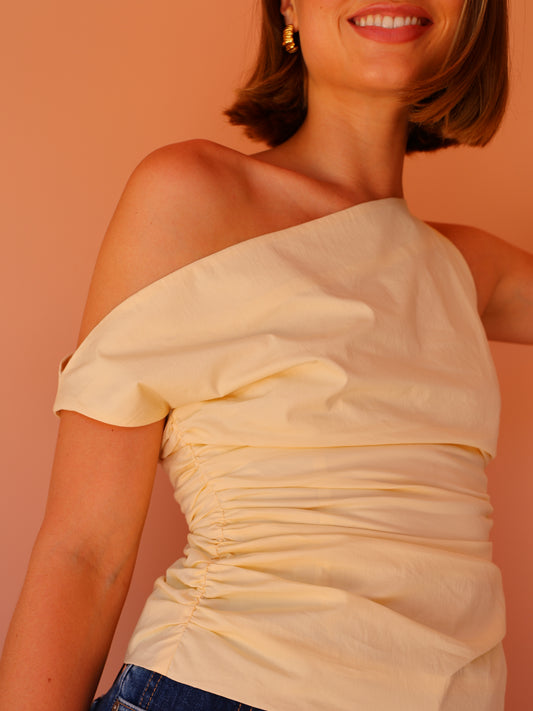 Issy One Shoulder Top in Pastel Yellow