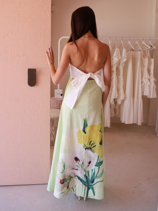 By Nicola Wavy Strapless Maxi Dress in White Zesty Floral