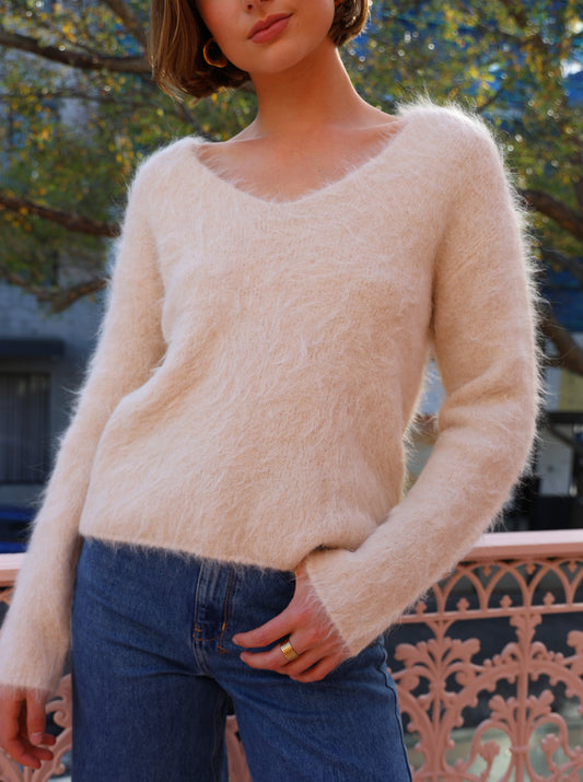 Assembly Label Hunter Alpaca V-Neck Knit in Cream