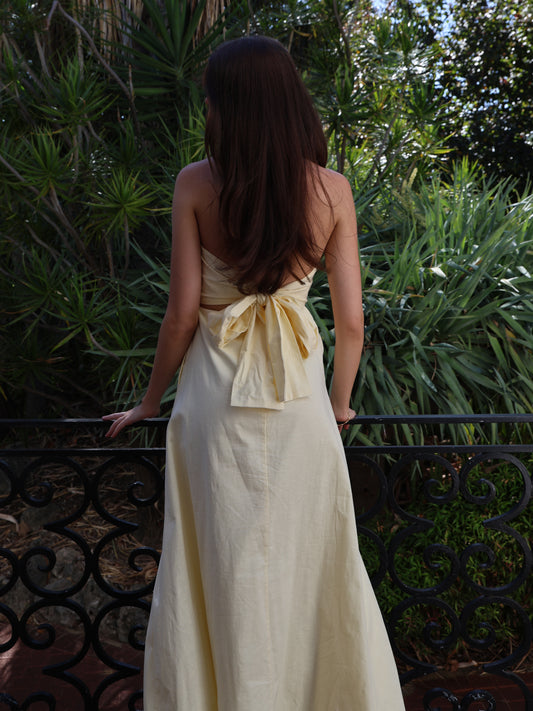 By Nicola Wavy Strapless Maxi Dress in Lemon