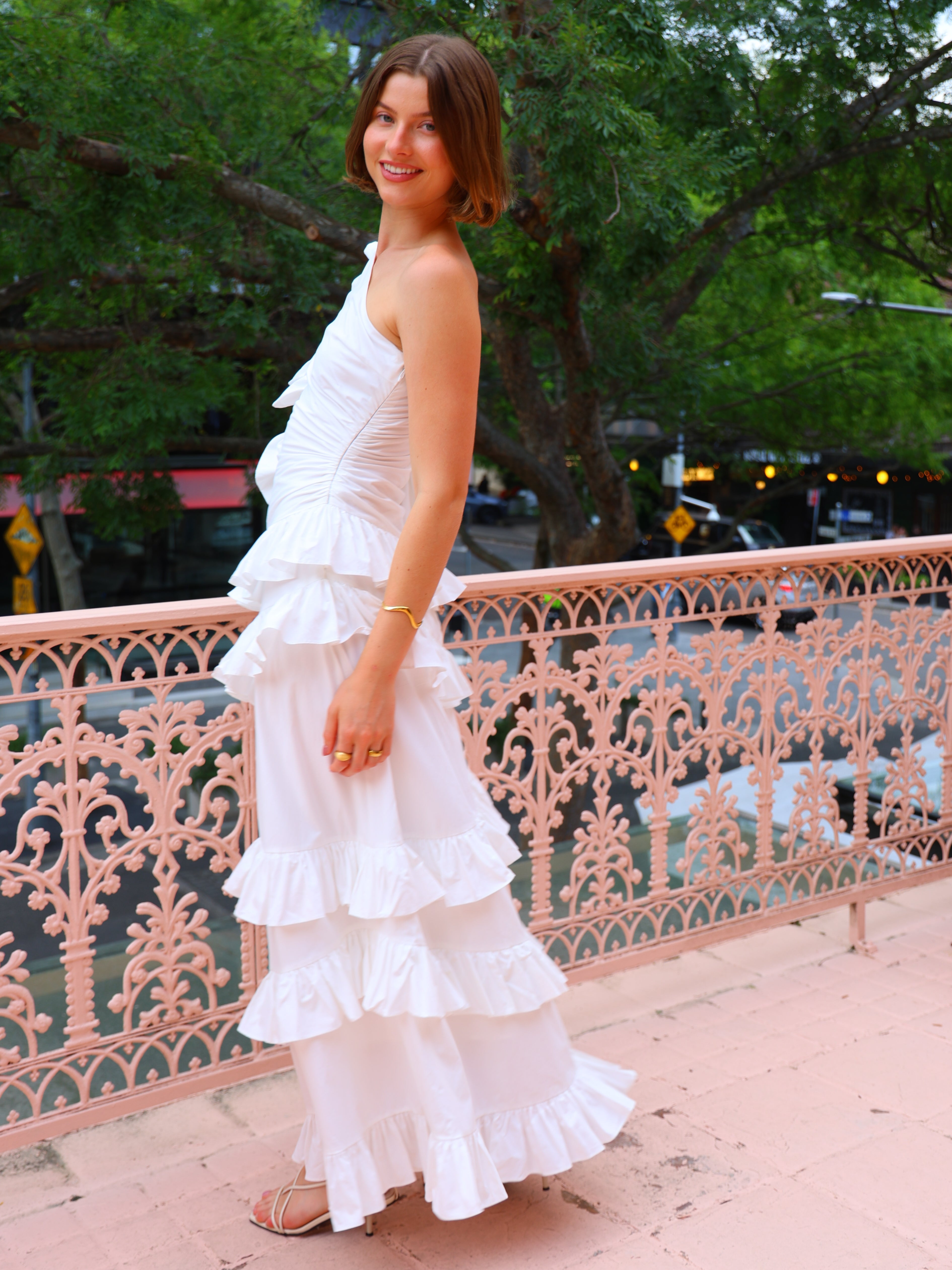 新品 CELFORD RAFFLE FRILL DRESS Green Frill-Detail Cheesecloth