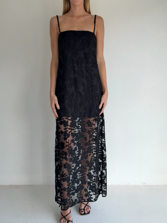 By Nicola Evie Maxi Dress in Petite Black Lace