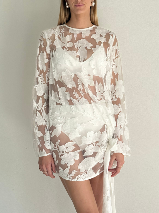 By Nicola Elodie Mini Dress in White Lace