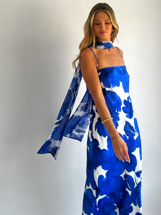 By Nicola Maisie Maxi Dress in Blue Petal