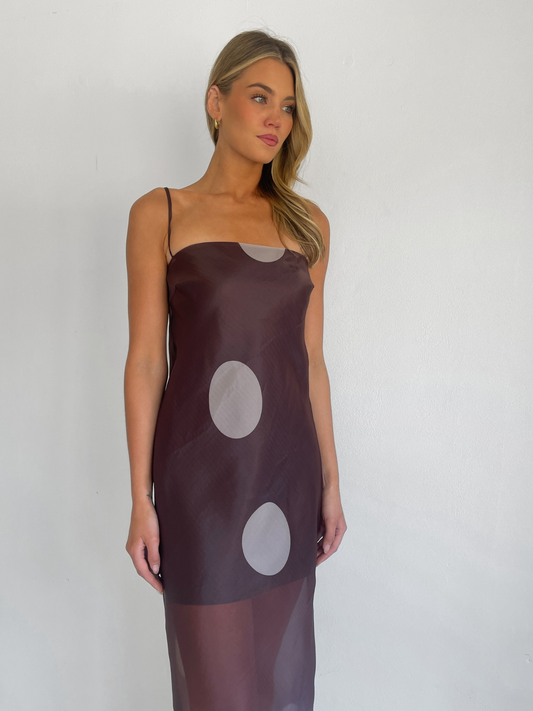 By Nicola Mila Maxi Dress in Chocolate Polka