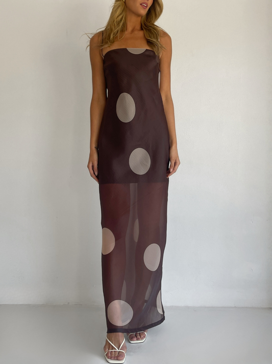 By Nicola Mila Maxi Dress in Chocolate Polka