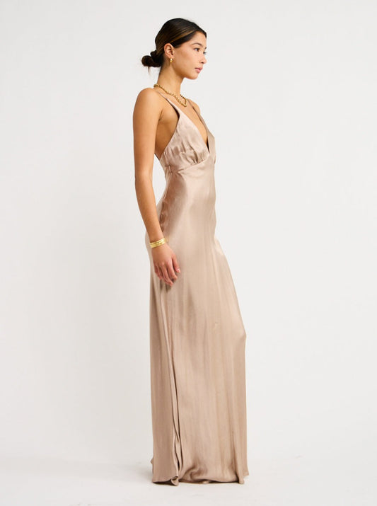 Bec and Bridge Lorelai V Maxi Dress in Smoke Taupe