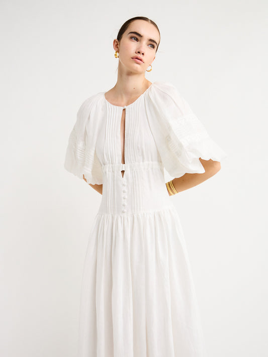 Joslin Ivana Linen Ramie Midi Dress in Cream