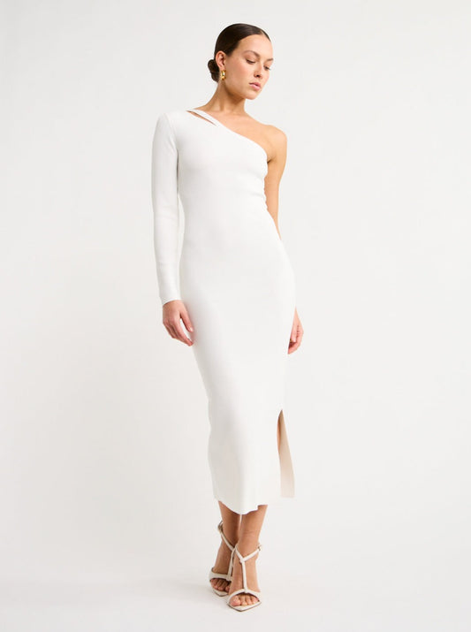 By Johnny Kaitlyn One Sleeve Knit Midi Dress in Ivory