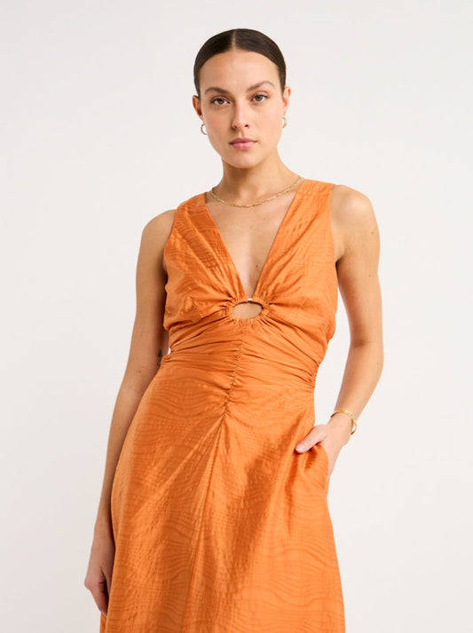 Mon Renn Reign Midi Dress in Apricot