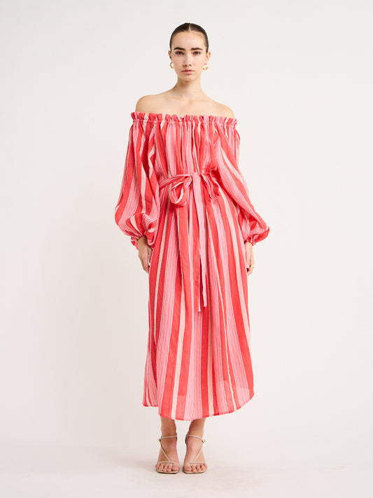 Palm Noosa Sicily Dress in Pink & Red Stripe