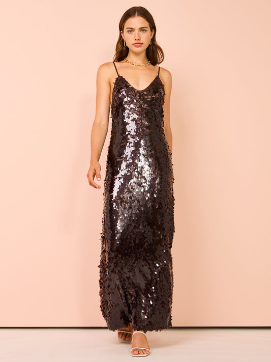 Alemais Geanie Sequin Gown in Chocolate