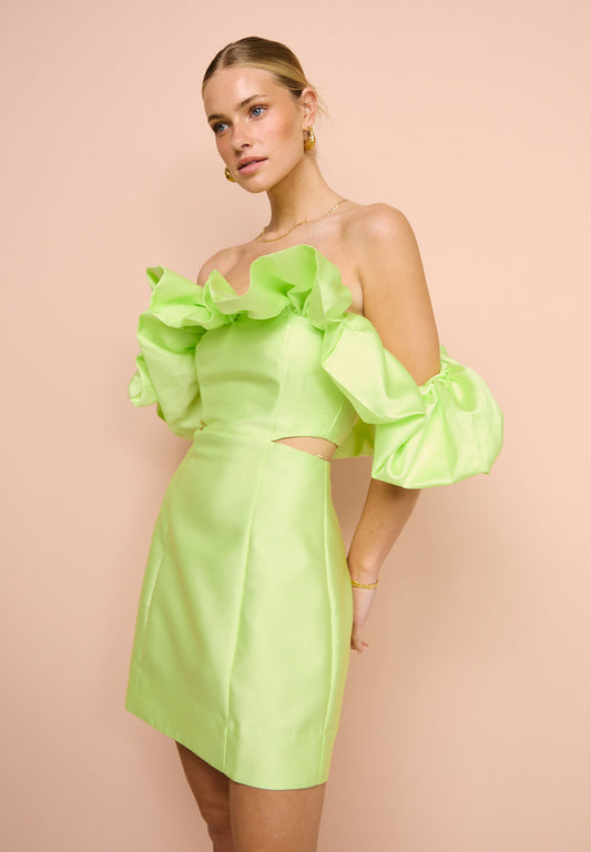 Alemais Suzi Off Shoulder Mini Dress in Chartreuse