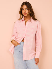 Assembly Label Signature Poplin Shirt in Coral/White Stripe
