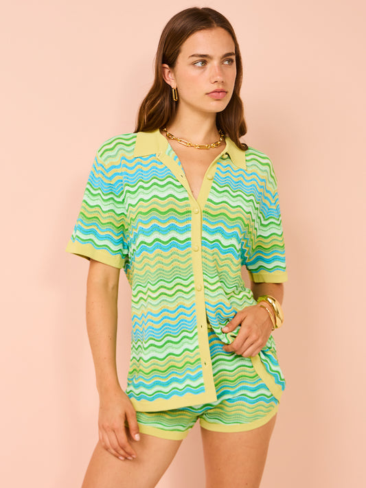By Johnny Rayne Ripple Knit Shirt in Green Multi