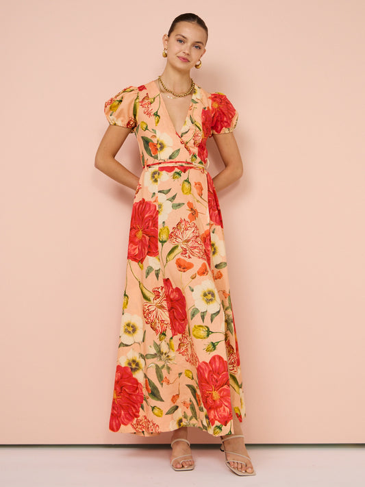 By Nicola Havanna Wrap Maxi Dress in Raspberry Punch Floral