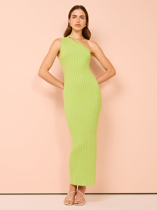 By Nicola Calypso One Shoulder Maxi Dress in Lime Marle