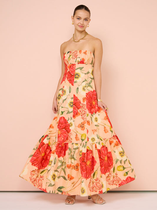 By Nicola Viva Strapless Maxi Dress in Raspberry Punch Floral
