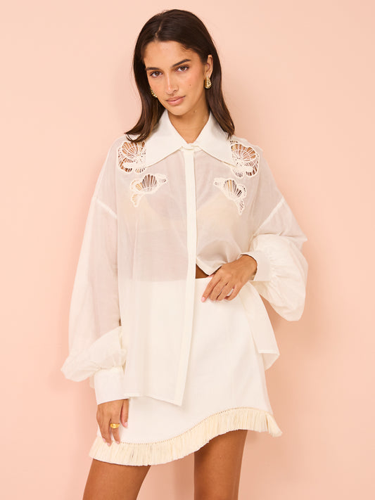 Clea Ainsley Embroidered Shirt in Off White