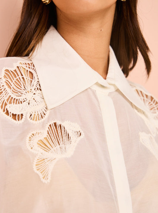 Clea Ainsley Embroidered Shirt in Off White