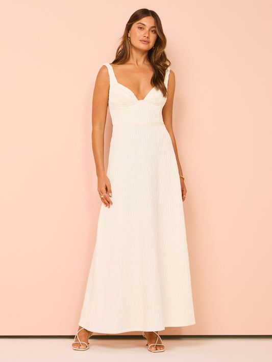 Issy Cupped Rib Maxi Dress in Off White