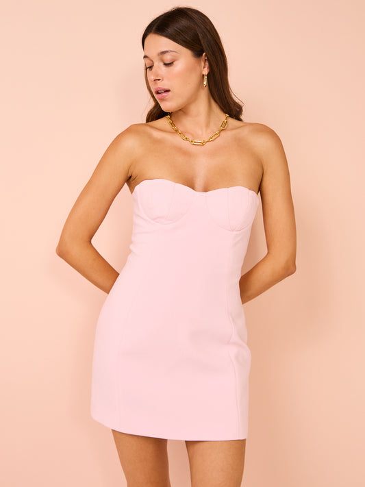 Issy Scalloped Bodice Mini Dress in Candy Pink