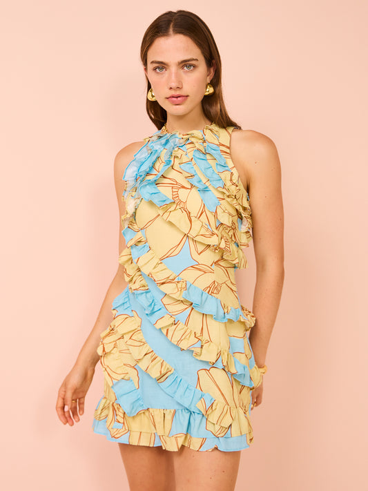 Issy Multi Frill Mini Dress in Summer Print