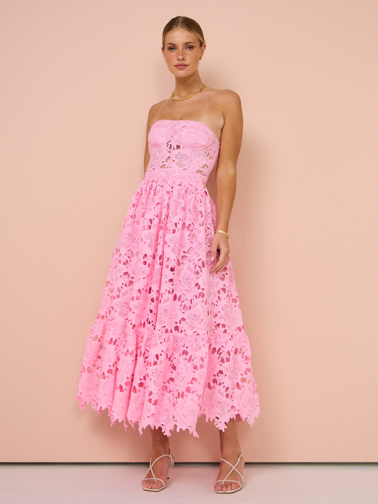 Pink lace sale dress midi