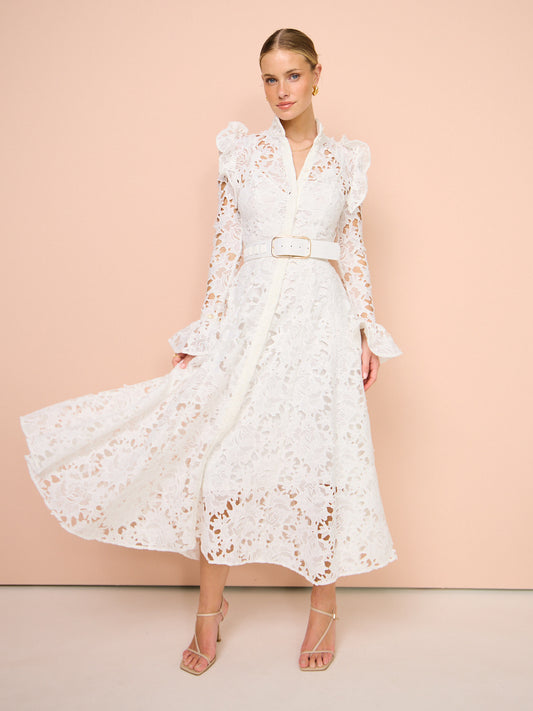 Leo Lin Aliyah Lace Butterfly Sleeve Midi Dress in Snow Coco & Lola Leo Lin Aliyah Lace Butterfly Sleeve Midi Dress in Snow Coco & Lola