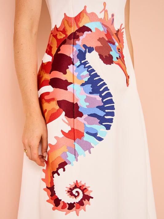 Leo Lin Cleo Sleeveless Embroidery Midi Dress in Twilight Print in White