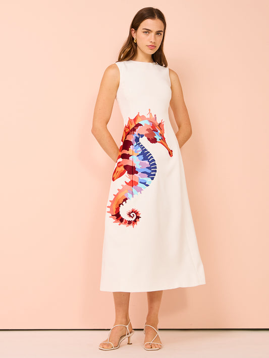 Leo Lin Cleo Sleeveless Embroidery Midi Dress in Twilight Print in White