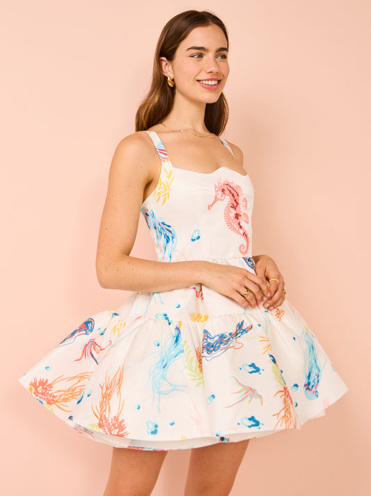 Leo Lin Kaylee Structured Mini Dress in Twilight Print in White Coco & Lola Leo Lin Kaylee Structured Mini Dress in Twilight Print in White Coco & Lola