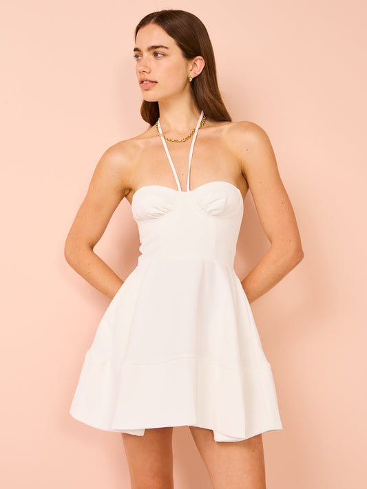 One Fell Swoop Evelyn Mini Dress in Ivory Crepe