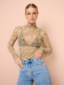 Romy Check Swirl Funnelneck in Swirl Check Print