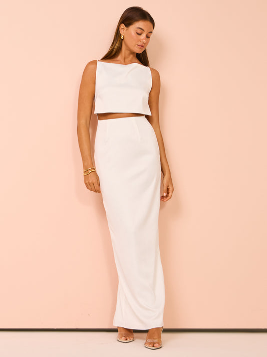 Rumer Oracle Boatneck Gown in White