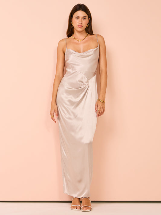 Suboo Millenia Cowl Neck Twist Strappy Maxi Dress in Gunmetal Coco & Lola Suboo Millenia Cowl Neck Twist Strappy Maxi Dress in Gunmetal Coco & Lola
