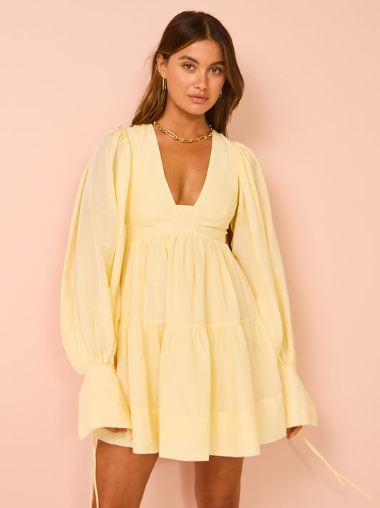Shona Joy Limon Long Sleeve Mini Dress in Lemonade