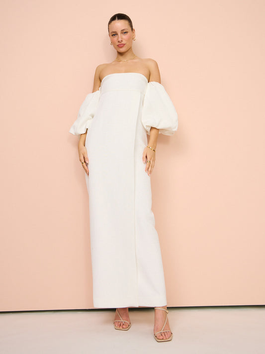 Shona Joy Puff Sleeve Column Maxi Dress in Ivory