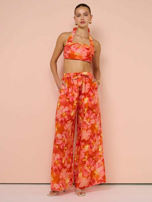 Sofia The Label Ella Wide Leg Pants in Red & Pink Floral