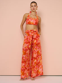 Sofia The Label Ella Wide Leg Pants in Red & Pink Floral
