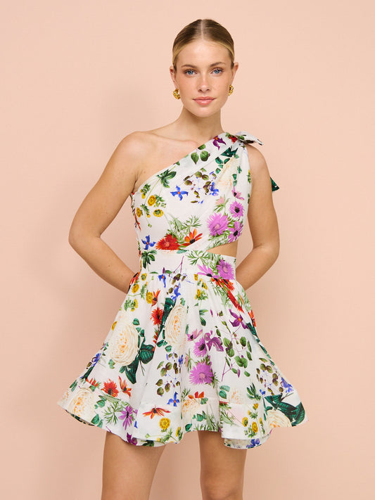 Sofia The Label Birdie One Shoulder Mini Dress in Enchanted Floral