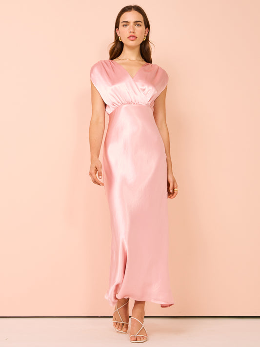 Third Form Satin Cross Over Gather Dress in Fairy Floss