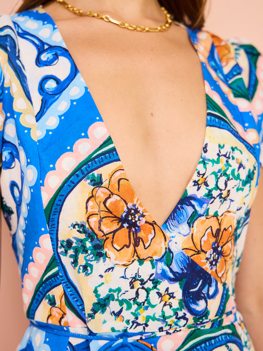 By Nicola Havana Wrap Mini Dress in Azure Floral