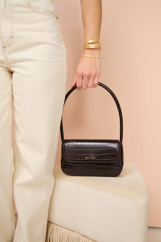 Brie Leon Mini Camille Bag in Brunette Recycled Croc