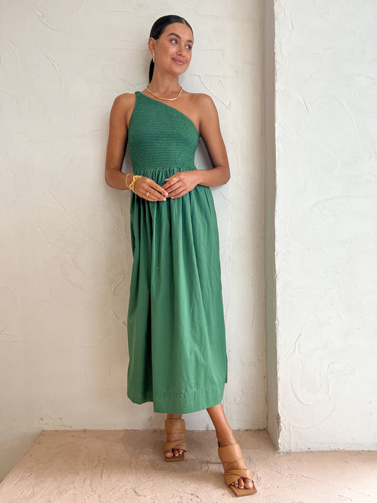 Faithfull the Brand Khalani Midi Dress in Dark Green