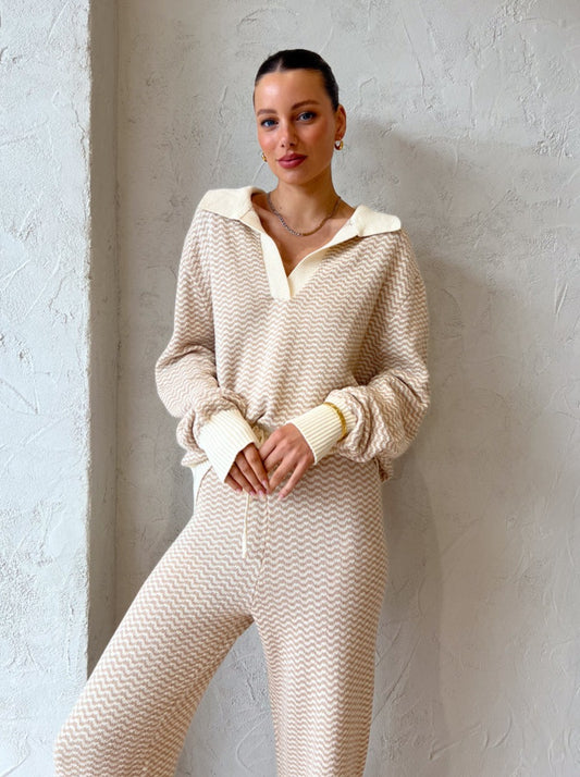 Isabelle Quinn Nadine Knit Pant in Cream/Caramel