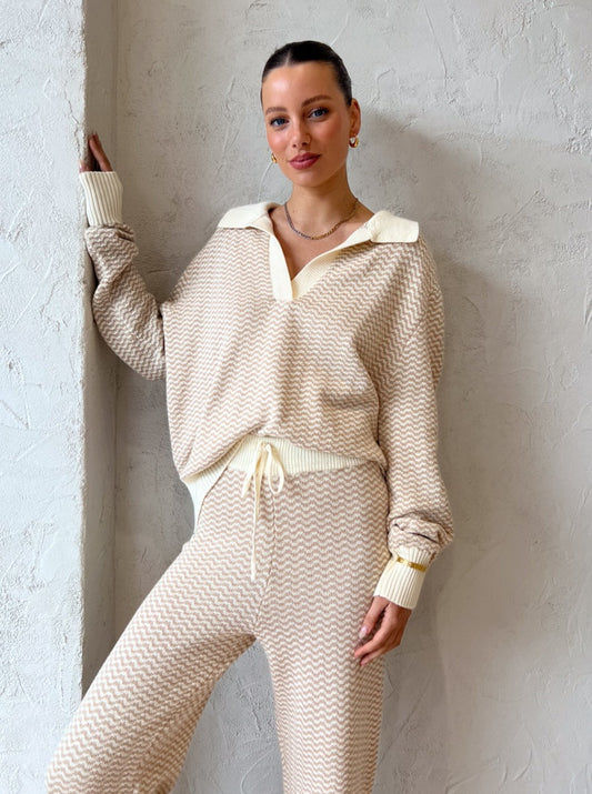 Isabelle Quinn Nadine Knit Sweater in Cream/Caramel